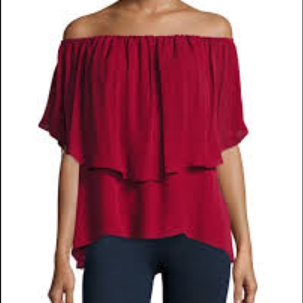 Haute Hippie Silk off the shoulder lace up top